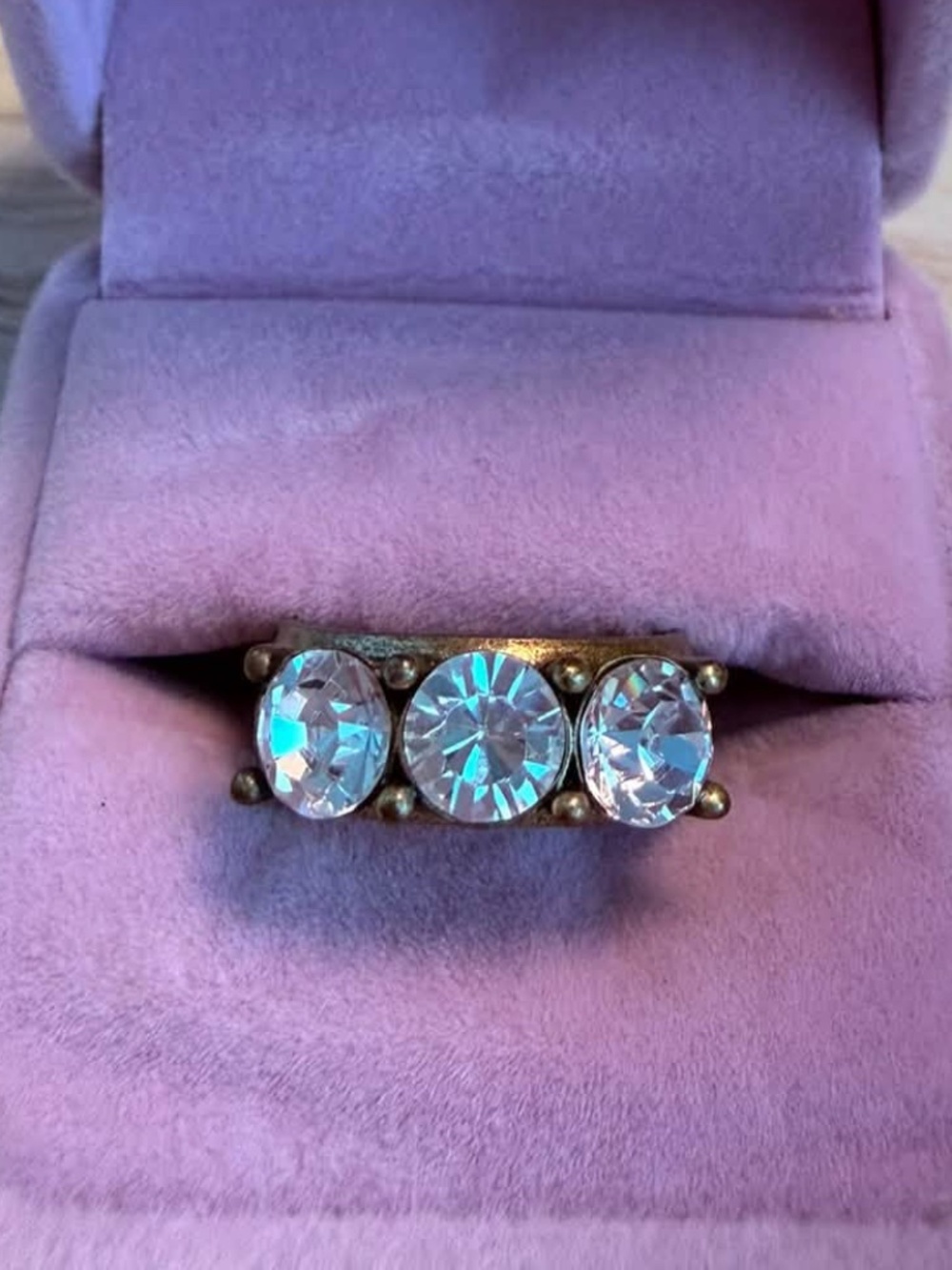 French Kande Brass Triple Swarovski Ring